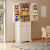 64" Tall Kitchen Pantry, Farmhouse Storage Cabinet, Organizer, Drawer and Adjustable Shelves for Kitchen, Dining Room, Bathroom - White