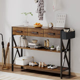 47" Console Table with 3 Drawers and 3 Tier Storage Shelves - Rustic Brown