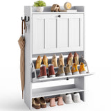 Aiho Shoe Storage Cabinet with 2 Flip Drawers, Narrow Shoe Cabinet with OPen Storage, Entryway Shoe Storage for Foyer, Hallway, Porch, Living Room, Balcony, Bedroom - White