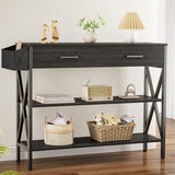 39" Console Table with 2 Drawers and 3 Tier Storage Shelves - Black