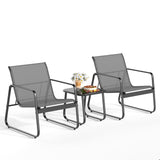 Aiho 3 Pieces Outdoor Patio Furniture Set with Textilene Material, Outdoor Chairs Set of 3 with Tempered Glass Table, Perfect for Garden, Lawn, Patio, Pool, Backyard, Balcony, Porch-Gray