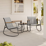 3 Piece Outdoor Rocking Bistro Set with Anti-Slip Strips, All-Weather Textilene Patio Set with Table for Lawn, Garden, Balcony, Poolside - Gray
