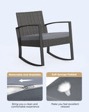 3-Piece Outdoor Rocking Chairs Set with Glass Coffee Table, Aiho Outdoor Patio Furniture Set with Soft Cushion for Garden, Backyard, Poolside, Balcony-Gray