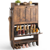 Aiho Shoe Storage Cabinet with 2 Flip Drawers, Narrow Shoe Cabinet with OPen Storage, Entryway Shoe Storage for Foyer, Hallway, Porch, Living Room, Balcony, Bedroom - Retro