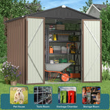 8' x 6' Metal Outdoor Storage Shed with Double Lockable Doors - Light Brown