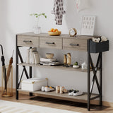 47" Console Table with 3 Drawers and 3 Tier Storage Shelves - Gray