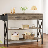 39" Console Table with 2 Drawers and 3 Tier Storage Shelves - Gray