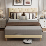 Full Bed Frame with Adjustable Velvet Headboard - Beige