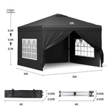 Aiho Easy up Canopy 10x10 with Removable Sidewalls, All-Weather Portable Popup Shade Canopy with 3 Adjustable Height, For Garden, Backyard, Beach, Camping and Party-Black
