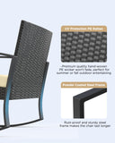 Aiho outdoor rocking chairs set of 3 with PE Wicker, All-Weather outdoor patio furniture set with a Tempered Glass Table and Soft cushions, For Outdoor Garden, Backyard, Poolside, Balcony, Patio and Porch-Beige