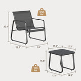 Aiho 3 Pieces Outdoor Patio Furniture Set with Textilene Material, Outdoor Chairs Set of 3 with Tempered Glass Table, Perfect for Garden, Lawn, Patio, Pool, Backyard, Balcony, Porch-Black