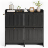 Aiho Shoe Storage Cabinet with 4 Flip Drawers, Narrow Shoe Cabinet with OPen Storage, Entryway Shoe Storage for Foyer, Hallway, Porch, Living Room, Balcony, Bedroom - Black