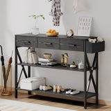 47" Console Table with 3 Drawers and 3 Tier Storage Shelves - Black