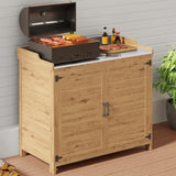 Outdoor Potting Bench with Metal Tabletop, Double Doors and Adjustable Shelf - Natural