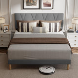 Full Bed Frame with Adjustable Velvet Headboard - Dark Gray