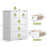 37" H 5 Drawer Dresser with Large Storage Capacity and Embedded Handle - White