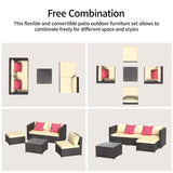 Patio Furniture Set, Aiho 5 Pieces Wicker Outdoor Sectional Sofa with Glass Coffee Table & Soft Cushions for Patio, Backyard, Beige