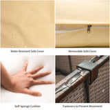 Aiho 7 Pieces Outdoor Sectional Sofa with Soft Cushions & Coffee Table, Pe Rattan Outdoor Patio Conversation Set, For Garden, Patio, Porch, Pool, Balcony, Backyard-Beige