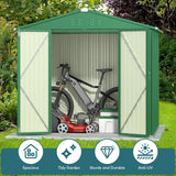 8' x 6' Metal Outdoor Storage Shed with Double Lockable Doors - Green
