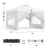 Aiho Easy up Canopy 10x10 with Removable Sidewalls, All-Weather Portable Popup Shade Canopy with 3 Adjustable Height, For Garden, Backyard, Beach, Camping and Party-White
