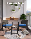 Aiho outdoor rocking chairs set of 3 with PE Wicker, All-Weather outdoor patio furniture set with a Tempered Glass Table and Soft cushions, For Outdoor Garden, Backyard, Poolside, Balcony, Patio and Porch-Blue