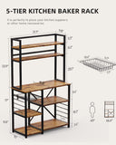 The Home Kitchen 5 Tier Baker's Rack with  Basket & Side Hooks - Retro