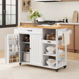 Aiho  41.7" W kitchen island with storage with  Solid Wood Adjustable Shelf, rolling kitchen island with Spice Rack, Towel Rack and Removable Tray, For Kitchen, Coffee Bars, Dining Room, Living Room - White