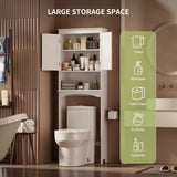 Over The Toilet Storage Cabinet with Open Shelf and Double Doors - White