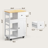 23.6" W Aiho Rolling Kitchen Island on Wheels with Spice Rack, Removeable Tray, Drawers, Island Table for Kitchen with Adjustable Shelves, For Kichen, Dining Room, Coffee Bar, White