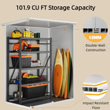 Aiho 5 X 3 Ft Outdoor Storage Shed, Watheproof Metal Garden Shed with Floor & Lockable Door, Perfect for Backyard, Garden, Gray