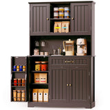Kitchen Pantry Storage Cabinet with Doors & Shelves, Modern Buffet Cabinet with Microwave Stand, Tall Hutch Cabinet for Kitchen, Dining Room - Dark Brown