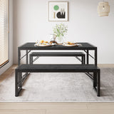 45.5" Dining Table Set for 4 with 2 Benches - Black