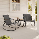 3 Piece Outdoor Rocking Bistro Set with Anti-Slip Strips, All-Weather Textilene Patio Set with Table for Lawn, Garden, Balcony, Poolside - Black