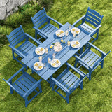 7-Piece HIPS Patio Furniture Set with Umbrella Hole, Outdoor Dining Set for 6, Patio Table and Chairs set for Patio, Lawn, Backyard, Garden, Poolside - Blue