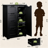 Aiho Wooden Kitchen Pantry Cabinet, 31.5"L Kitchen Storage Cabinets with 4 Drawers, 1 Door and Adjustable Shelves, For Kicchen, Dining Room, Livingroom, Bathroom-Black