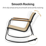 Aiho Outdoor Rocking Chairs Set of 3 with Breathable Textilene, Outdoor Patio Furniture Set with Tempered Glass Table, For Patio, Outdoor Garden, Lawns, Balcony, Backyard, Porch and Poolside-Brown