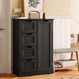 Aiho Wooden Kitchen Pantry Cabinet, 31.5"L Kitchen Storage Cabinets with 4 Drawers, 1 Door and Adjustable Shelves, For Kicchen, Dining Room, Livingroom, Bathroom-Black