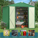 8' x 6' Metal Outdoor Storage Shed with Double Lockable Doors - Green