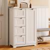 Aiho Wooden Kitchen Pantry Cabinet, 31.5"L Kitchen Storage Cabinets with 4 Drawers, 1 Door and Adjustable Shelves, For Kicchen, Dining Room, Livingroom, Bathroom-White