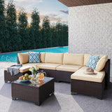 7 Pieces Outdoor Conversation Sectional Set, Patio Rattan Wicker Furniture Set with Pillows and Coffee Table for Garden, Backyard, Poolside, Lawn, Porch - Gray