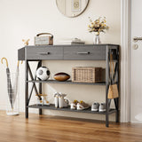 Aiho 39" Entryway Table with 2 Drawers, Modern Console Table with 3 Tier Storage Shelves, Perfect for Livingroom, Entruway, Small Spaces, Black