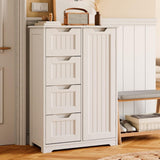 Aiho Wooden Kitchen Pantry Cabinet, 31.5"L Kitchen Storage Cabinets with 4 Drawers, 1 Door and Adjustable Shelves, For Kicchen, Dining Room, Livingroom, Bathroom-White