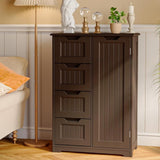Aiho Wooden Kitchen Pantry Cabinet, 31.5"L Kitchen Storage Cabinets with 4 Drawers, 1 Door and Adjustable Shelves, For Kicchen, Dining Room, Livingroom, Bathroom-Dark Brown