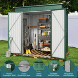 6' x 4' Outdoor Storage Shed with Double Lockable Doors - Green