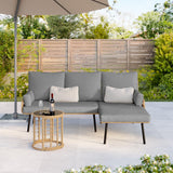 Aiho 3-Piece Outdoor Patio Conversation Set with All Weather PE Wicker, L-Shaped Outdoor Sectional Sofa with Soft Cushions & Glass Table, For Garden, Patio, Porch, Pool, Balcony, Backyard - Gray