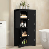 43" Bathroom Storage Cabinet, Freestanding Cabinet with 4 Doors & 3 Adjustable Shelves for Bathroom - Black