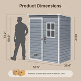 5 x 3 Ft Outdoor Storage Shed with Lockable Door, Aiho Resin Weatherproof Resin Garden Shed with Floor & Ventilation for Patio, Lawn, Gray