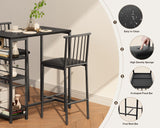 The Bar Table and Chairs Set for 2 with 3 Storage Shelves - Black