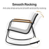 Aiho Outdoor Rocking Chairs Set of 3 with Breathable Textilene, Outdoor Patio Furniture Set with Tempered Glass Table, For Patio, Outdoor Garden, Lawns, Balcony, Backyard, Porch and Poolside-Gray