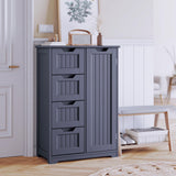 33.5 "H Wooden Bathroom Storage Cabinet with 4 Drawers, a Cupboard and Adjustable Dividers for Bathroom,Living room,and Bedroom - Gray